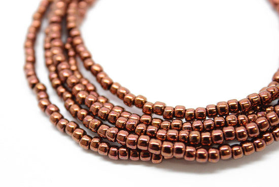 Copper Color Seed Bead Necklace, Thin 2mm Single Strand 18